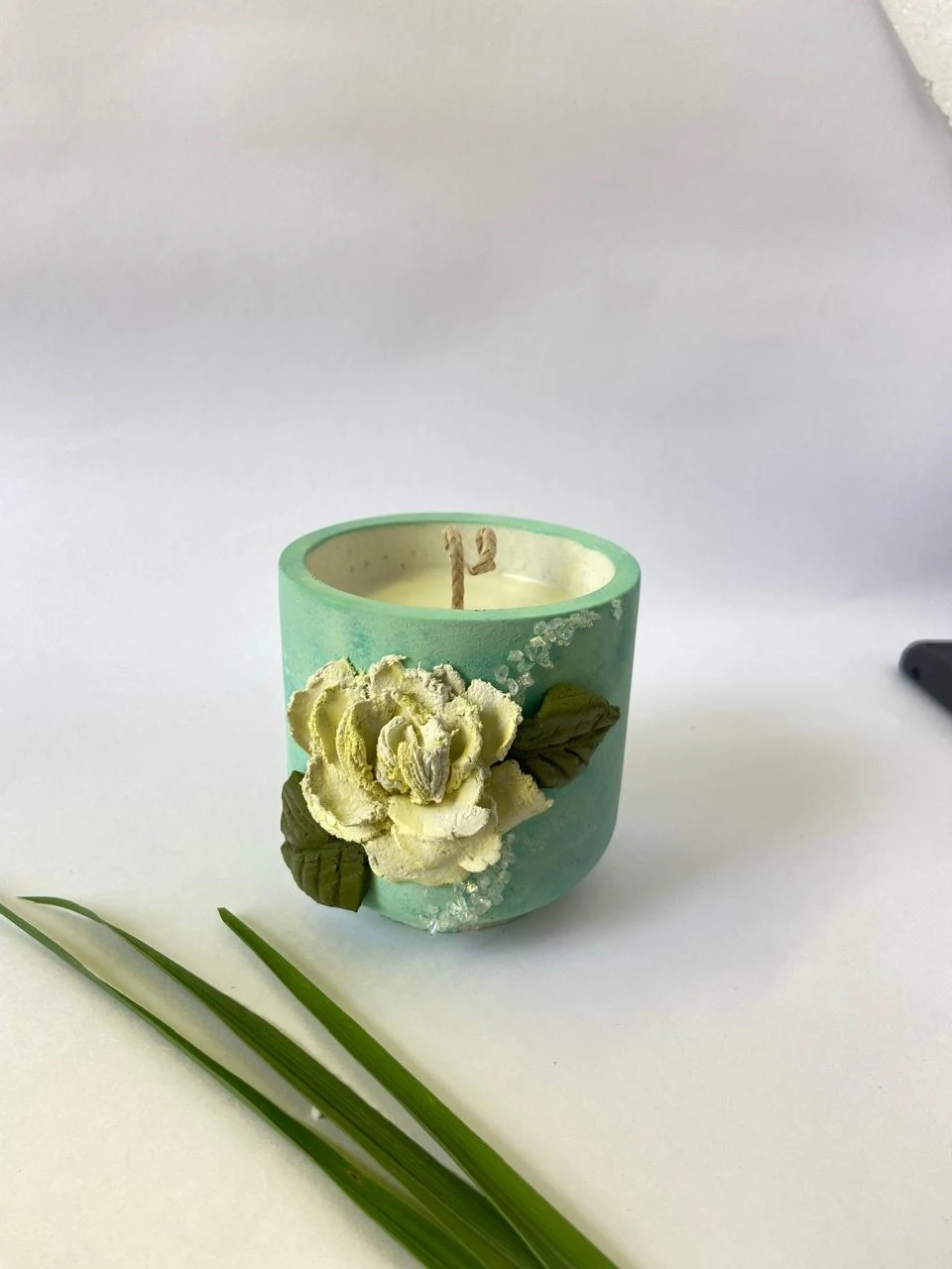 Aab Mint Ivory Floral Candle Vessel